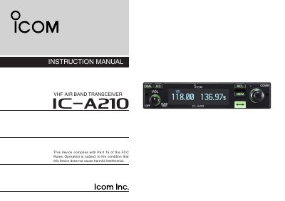 Icom IC-A210 VHF Air Band Transceiver Instruction Manual - cover page