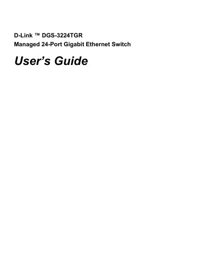 D-Link DGS-3224TGR Managed 24-Port Gigabit Ethernet Switch User Guide - cover page
