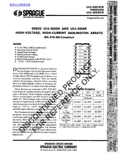 SPRAGUE ULS-2801H/R THROUGH ULS-2825H/R  - cover page
