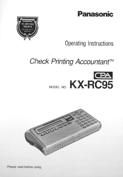 Panasonic KX-RC95 Check Printing Accountant User Manual - cover page