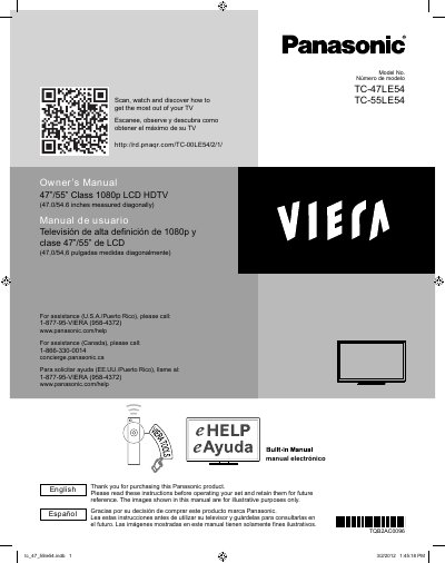 Panasonic TC-47LE54 LCD HDTV User Manual