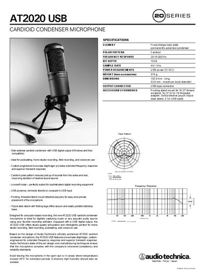 Audio-Technica AT2020 USB Cardioid Condenser Microphone User Manual - cover page