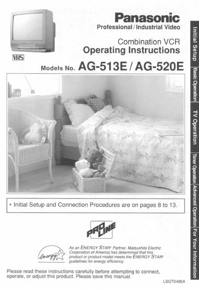 Panasonic AG-513E Combination VCR Operating Instructions - cover page