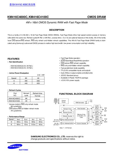 Samsung KM416C4000C/KM416C4100C CMOS DRAM Datasheet - cover page