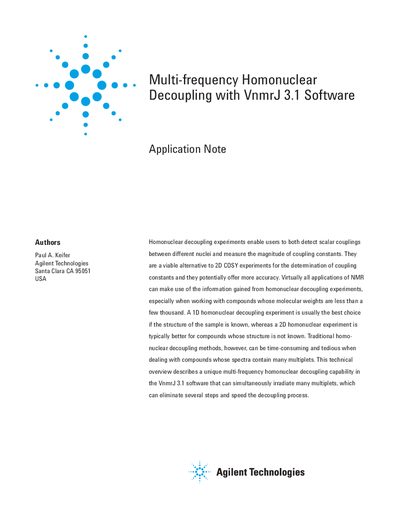 Agilent VnmrJ 3.1 Multi-frequency Homonuclear Decoupling Application Note - cover page
