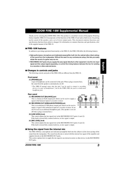 ZOOM FIRE-18M Supplemental Manual - cover page