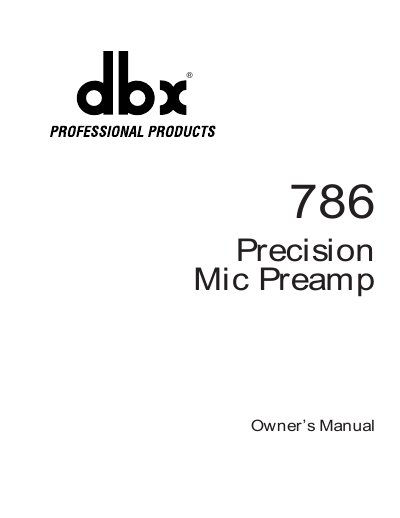 dbx 786 Precision Mic Preamp Owner's Manual - cover page