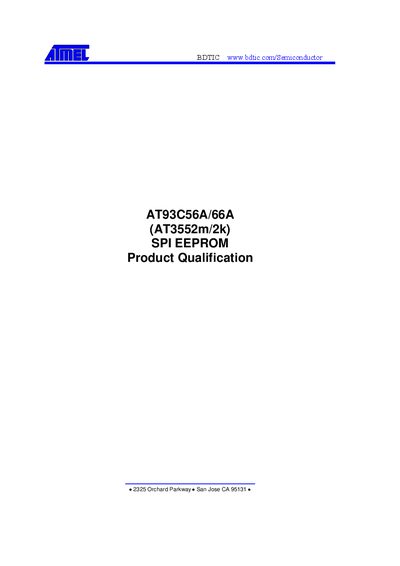 ATMEL AT93C56A/66A (AT3552m/2k) SPI EEPROM Product Qualification handbook - cover page