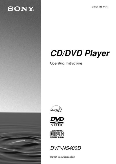 Sony DVP-NS400D CD/DVD Player User Manual - cover page