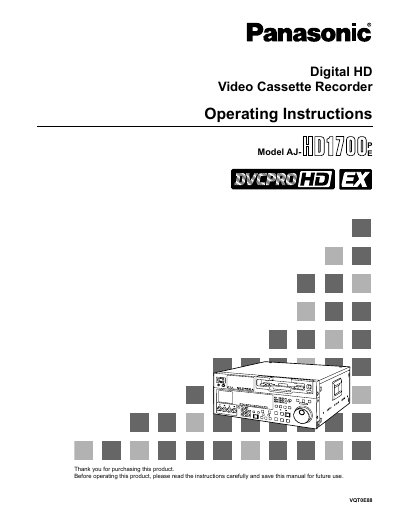 Panasonic AJHD1700 Digital HD Video Cassette Recorder Operating Instructions - cover page