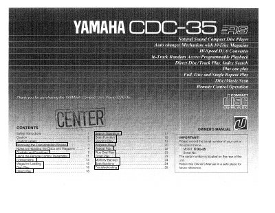 Yamaha CDC-35 Natural Sound Automatic CD Changer User Manual - cover page