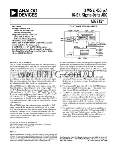 Analog Devices AD7715 Datasheet - cover page