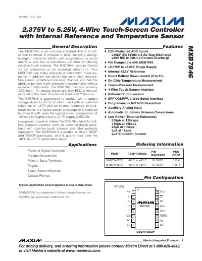 Maxim MXB7846 4‑Wire Touch‑Screen Controller Datasheet - cover page