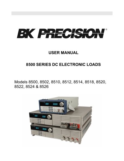 B&K Precision 8500 Series DC Electronic Loads User Manual - cover page