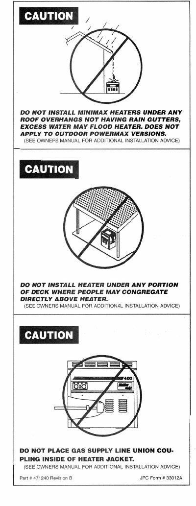 Minimax Heater Installation Warning Label - cover page