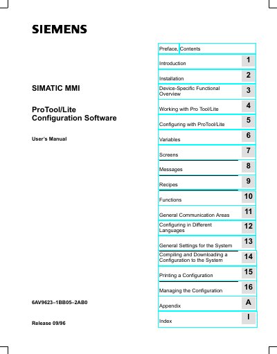 Siemens ProTool/Lite Configuration Software User Manual - cover page