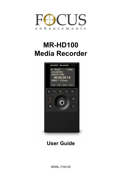 Focus Enhancements MR‑HD100 Media Recorder User Manual - cover page