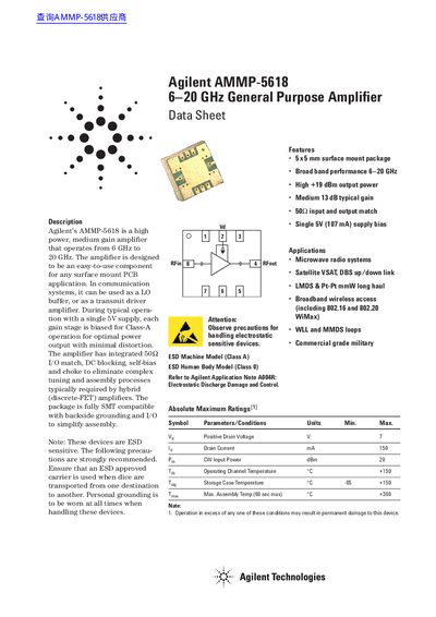 Agilent AMMP-5618 Datasheet - cover page