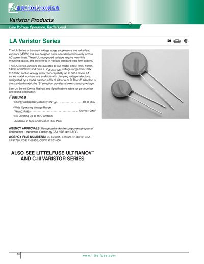 Littelfuse LA Varistor Series Product Leaflet - cover page
