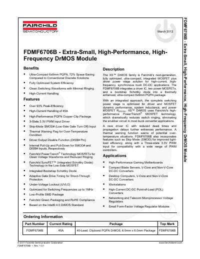 Fairchild FDMF6706B Extra-Small High-Performance High-Frequency DrMOS Module Datasheet - cover page