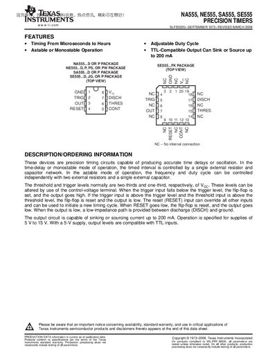 Texas Instruments NA555, NE555, SA555, SE555 Datasheet - cover page