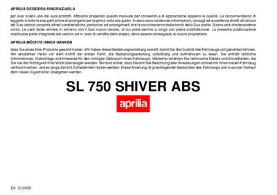 aprilia 854082 SL 750 Shiver ABS I-D 2008 Manual