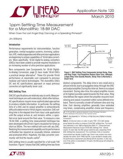 Linear Technology AN120-1 1ppm Settling Time Measurement Application Note - cover page