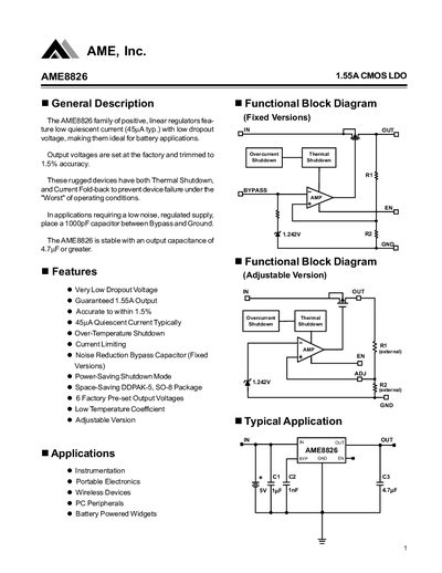 AME AME8826 1.55A CMOS LDO - cover page