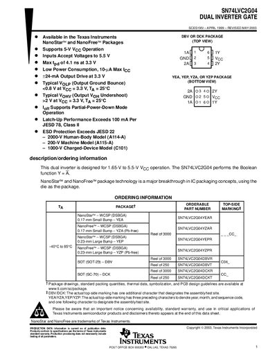 Texas Instruments SN74LVC2G04 Dual Inverter Gate Datasheet - cover page