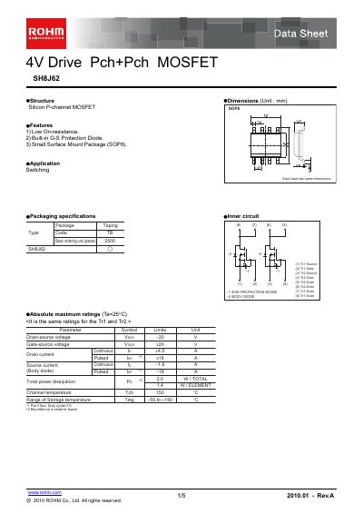 ROHM SH8J62 Data Sheet - cover page