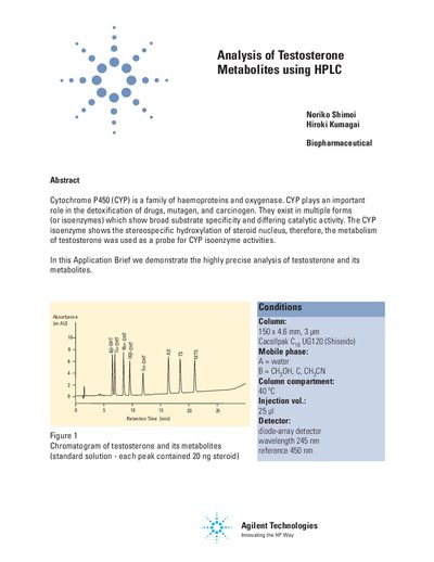 Agilent 1100 Series Analysis of Testosterone Metabolites Application Note - cover page