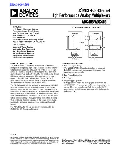 ANALOG DEVICES LC 2 MOS 4-/8-Channel High Performance Analog Multiplexers ADG408/ADG409 handbook