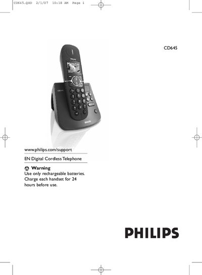 Philips CD645 Digital Cordless Telephone User Manual - cover page