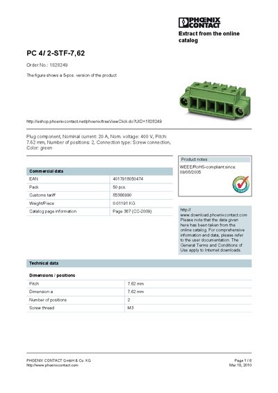 Phoenix Contact PC 4/2-STF-7,62 Datasheet - cover page