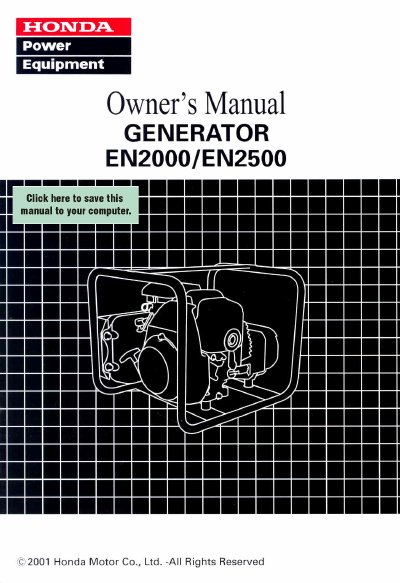 Honda EN2000/EN2500 Generator Owner's Manual - cover page