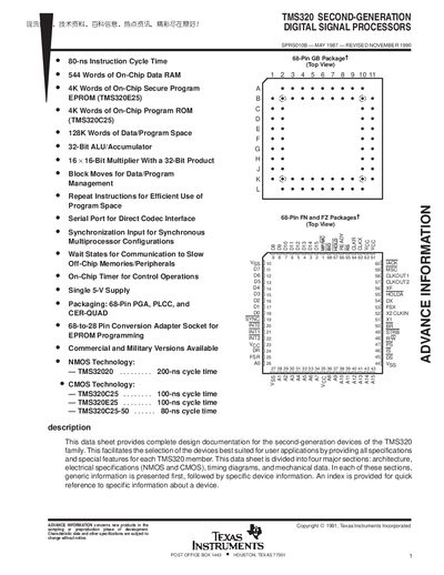 Texas Instruments TMS320 Second-Generation DSP Datasheet - cover page