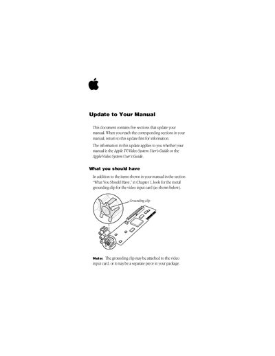 Apple Video Player Update to Your Manual - cover page