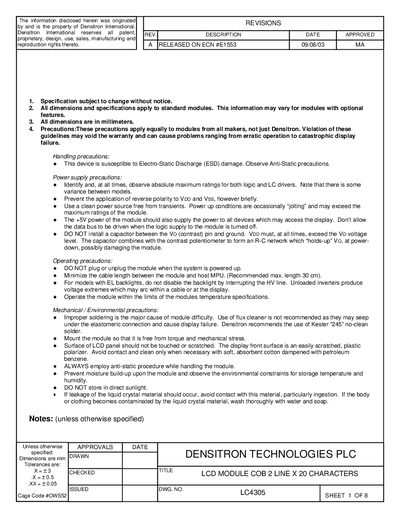Densitron LC4305 LCD Module Datasheet - cover page