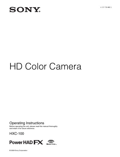 Sony HXC-100 HD Color Camera User Manual