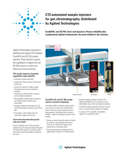 Agilent Technologies CTC Analytics CombiPAL and GC PAL Sample Injectors Product Leaflet - cover page