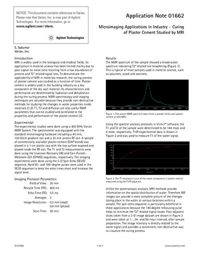 Varian SI-01662 Microimaging Applications in Industry Application Note - cover page