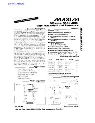 MAXIM MAX120/MAX122 12-Bit ADCs Datasheet - cover page