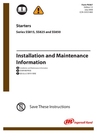 Ingersoll Rand SS815/SS825/SS850 Series Service Manual