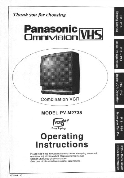 Panasonic PV-M2738 Combination VCR Operating Instructions - cover page