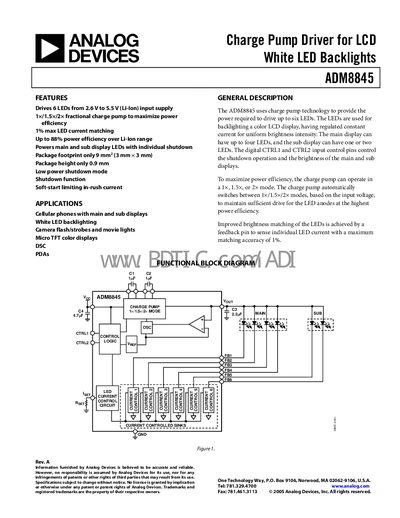 Analog Devices ADM8845 Charge Pump Driver Datasheet - cover page