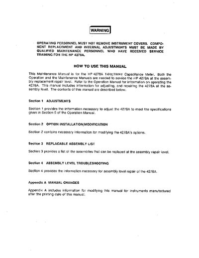 Agilent 4278A 1 kHz/1 MHz Capacitance Meter Service Manual - cover page