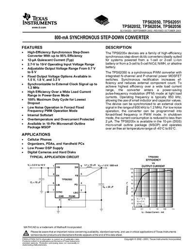 TEXAS INSTRUMENTS -TPS62050 TPS62051 TPS62052 TPS62054 TPS62056 handbook - cover page
