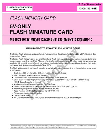 FUJITSU 5V-ONLY FLASH MINIATURE CARD - cover page
