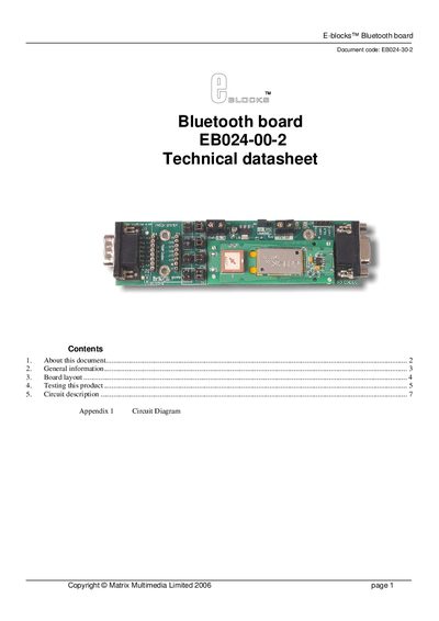Matrix Multimedia EB024-00-2 Bluetooth Board Technical Datasheet - cover page