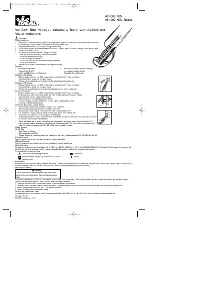 Ideal Vol-Con Elite Voltage/Continuity Tester User Manual - cover page